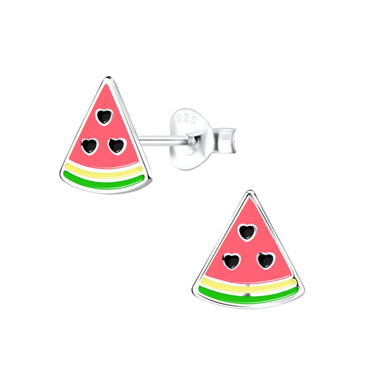 Watermelon Slice Stud Earrings - 9mm - 925 Sterling Silver