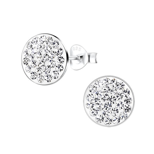 Silver Round Stud Earrings - Crystal - 925 Sterling Silver Women's Jewelry