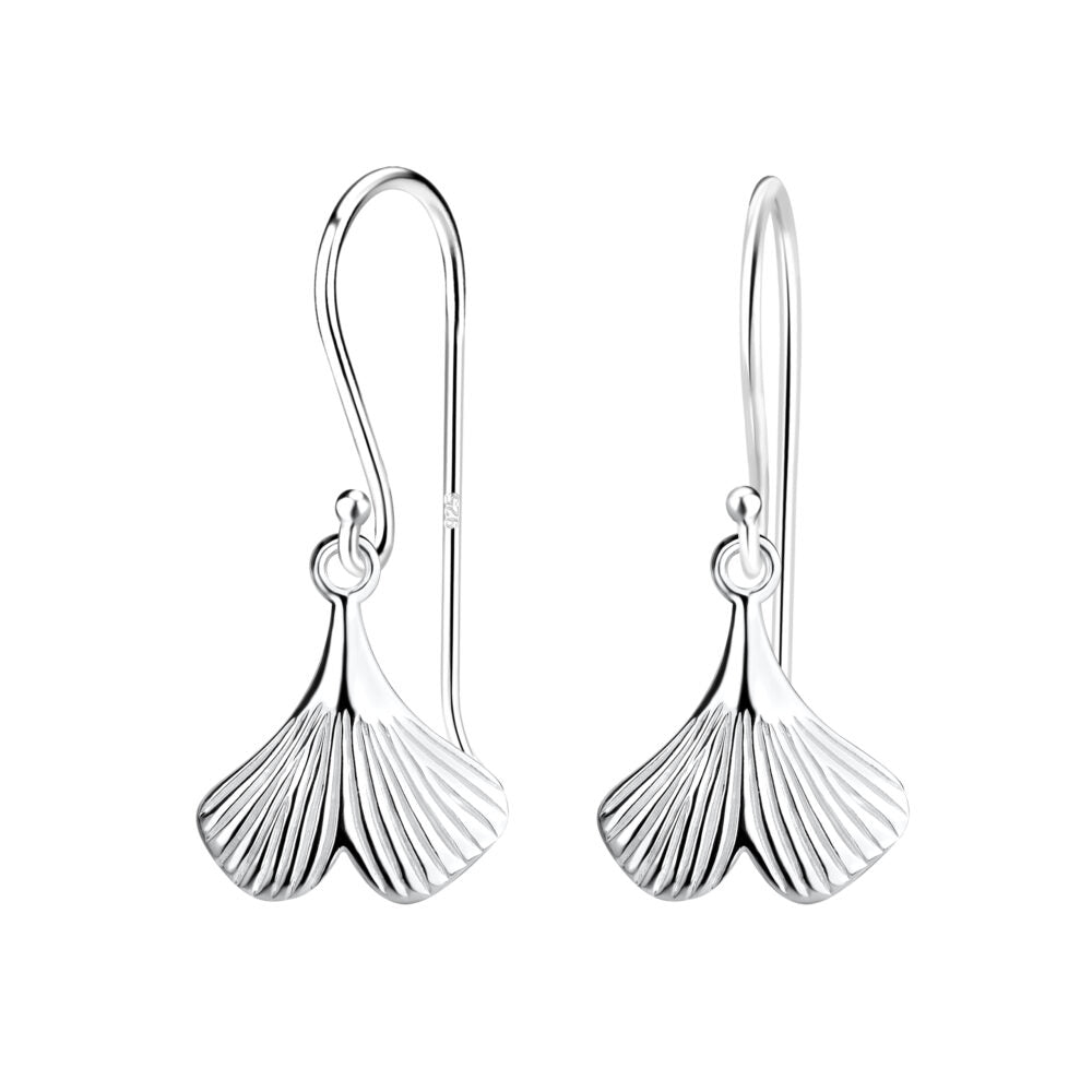 Silver Ginkgo Leaf Earrings - 925 Sterling Silver Women's Jewelry