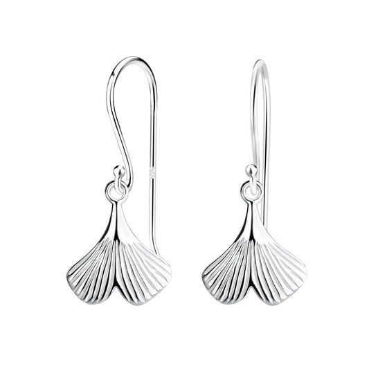 Silver Ginkgo Leaf Earrings - 925 Sterling Silver Women's Jewelry