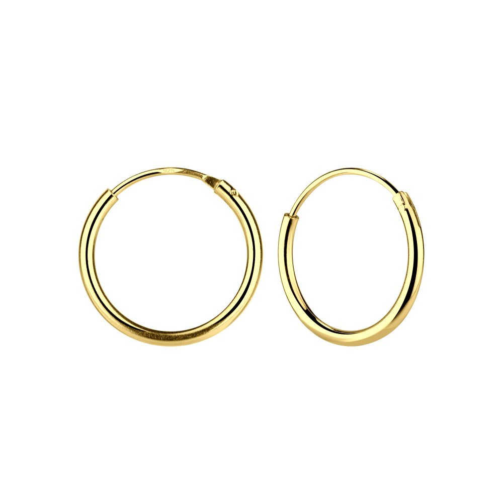 14mm Hoop Earrings with Gold Finish - 925 Sterling Silver Women's Jewelry