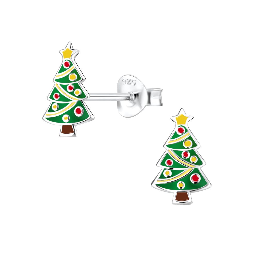 Classic Christmas Tree Stud Earrings - 925 Sterling Silver Women's Jewelry