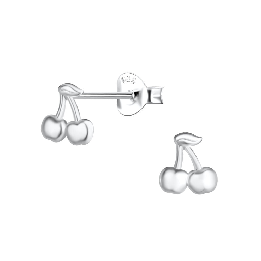 Silver Cherry Stud Earrings - 925 Sterling Silver Women's Jewelry