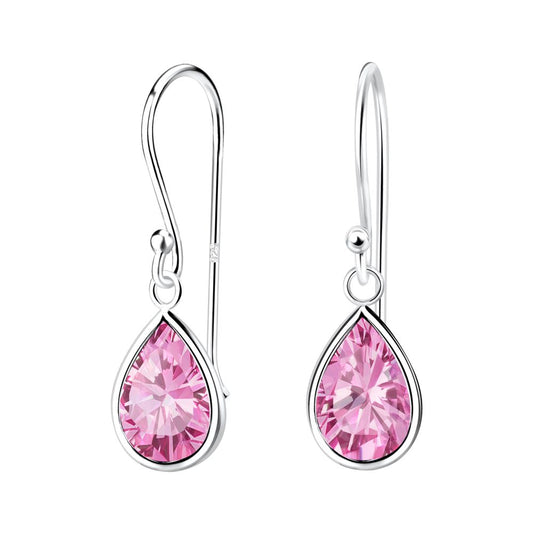 7x10mm Pear Cubic Ziconia Silver Earrings - Pink - 925 Sterling Silver Women's Jewelry