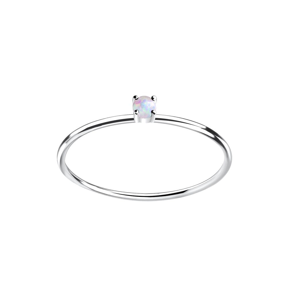 2mm Opal Silver Ring - Size 6 - 925 Sterling Silver Women's Jewelry