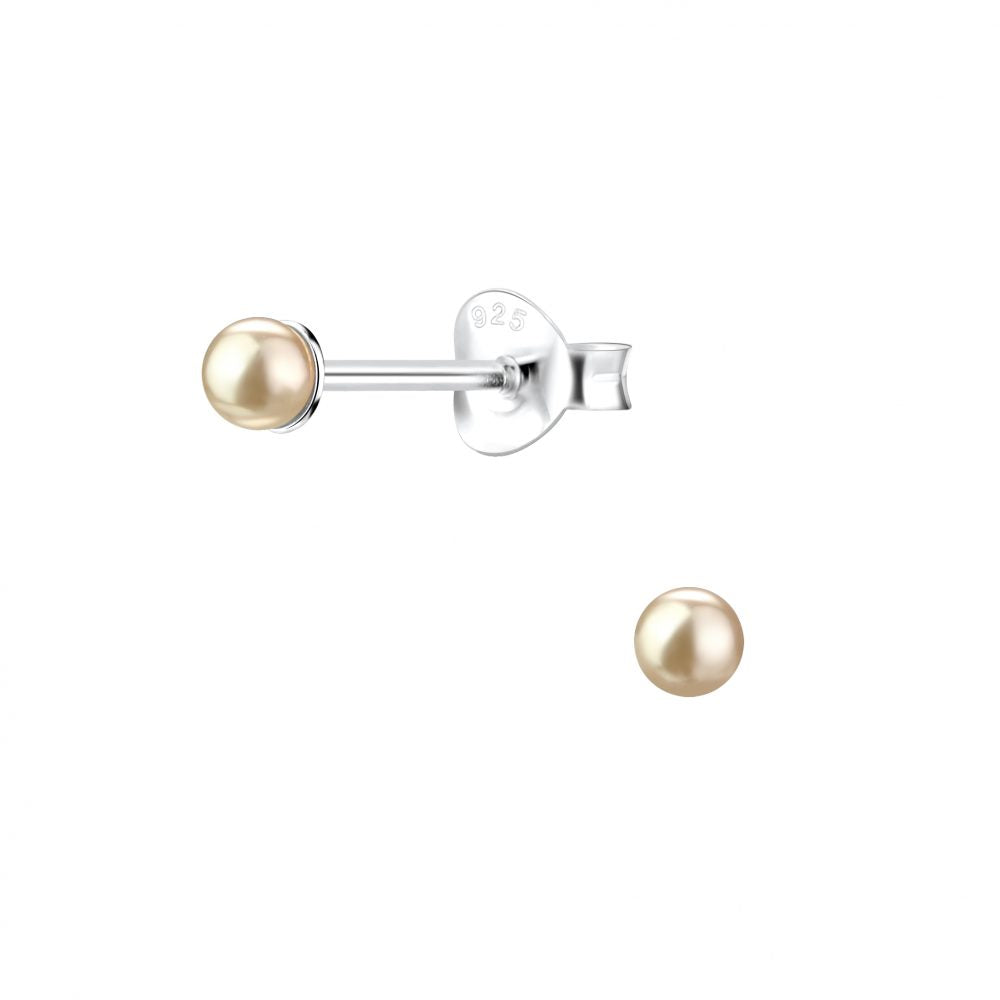 3mm Pearl Silver Stud Earrings - Peach - 925 Sterling Silver Women's Jewelry