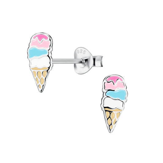 Ice Cream Stud Earrings - 10mm - 925 Sterling Silver