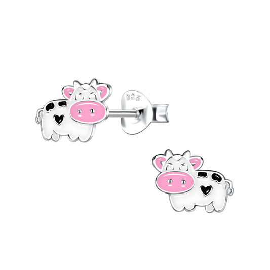 Silver Cow Stud Earrings - 925 Sterling Silver Women's Jewelry