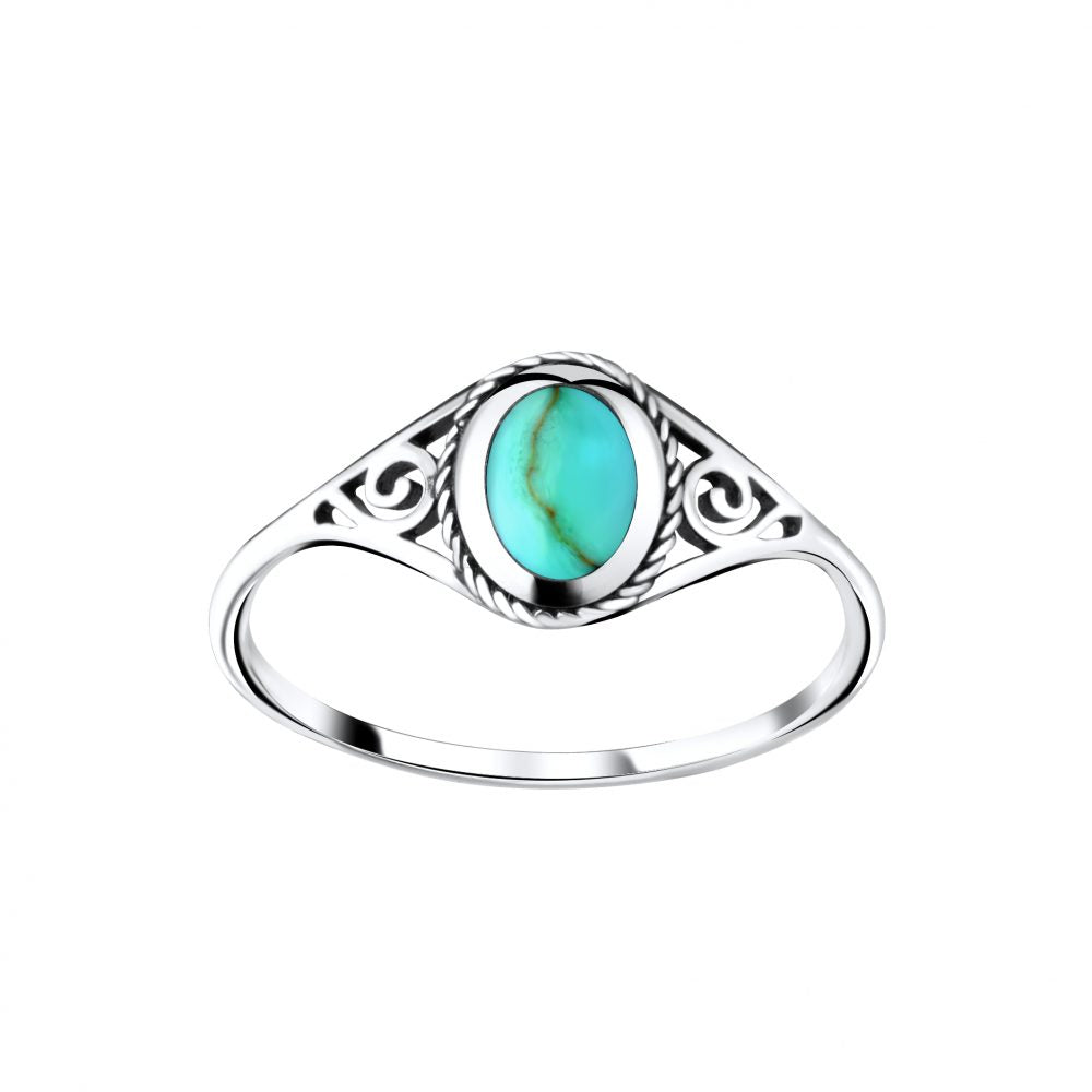 Silver Turquoise Shell Ring - Size 8 - 925 Sterling Silver Women's Jewelry