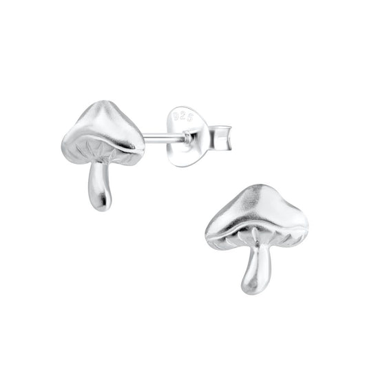 Silver Mushroom Stud Earrings - 925 Sterling Silver Women's Jewelry