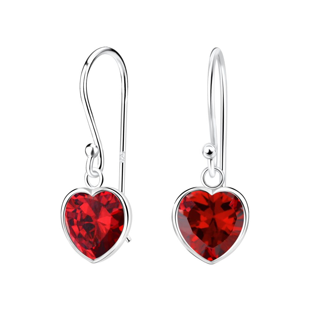 8mm Heart Cubic Zirconia Silver Earrings - Garnet - 925 Sterling Silver Women's Jewelry