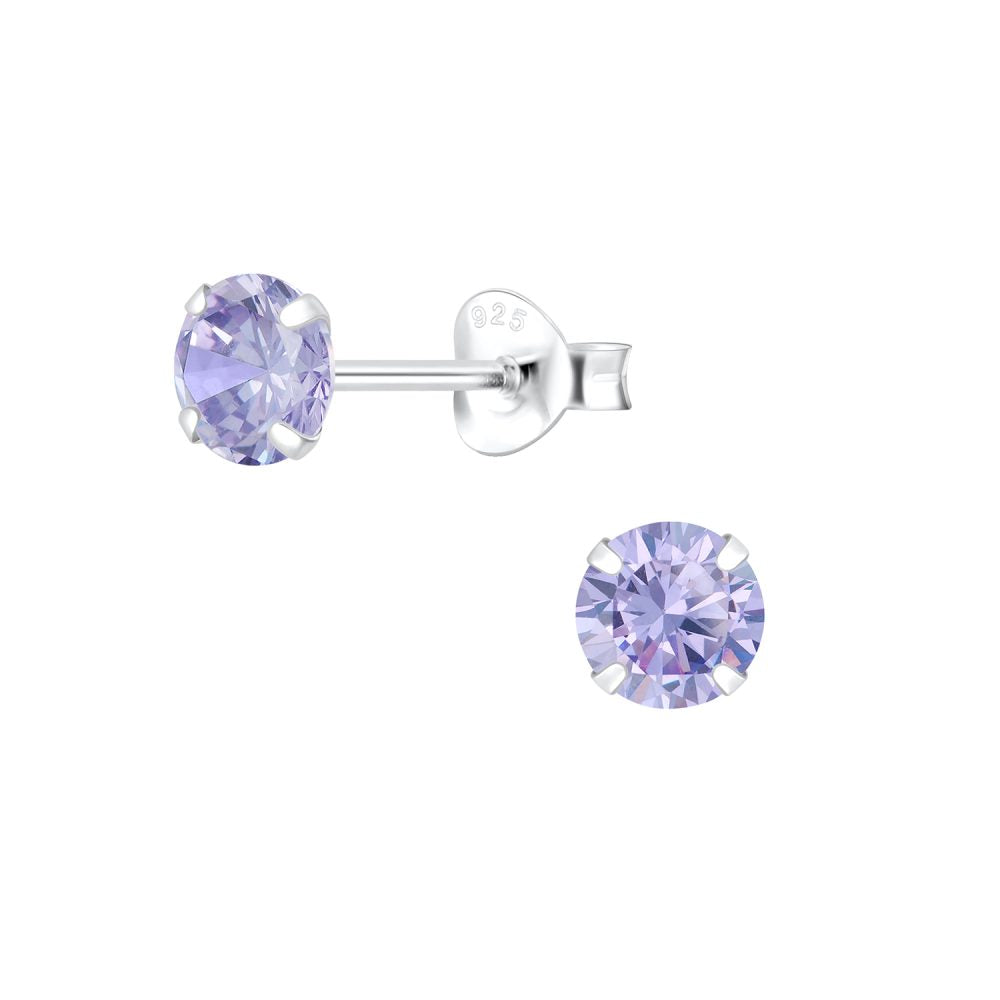 5mm Round Cubic Zirconia Silver Stud Earrings - Lavender - 925 Sterling Silver