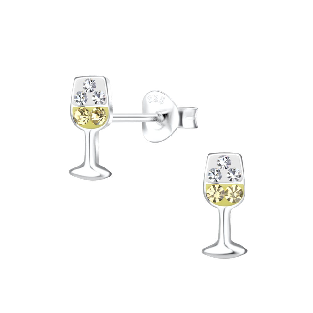 Silver Wine Glass Stud Earrings - 925 Sterling Silver Women's Jewelry