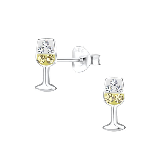 Silver Wine Glass Stud Earrings - 925 Sterling Silver Women's Jewelry