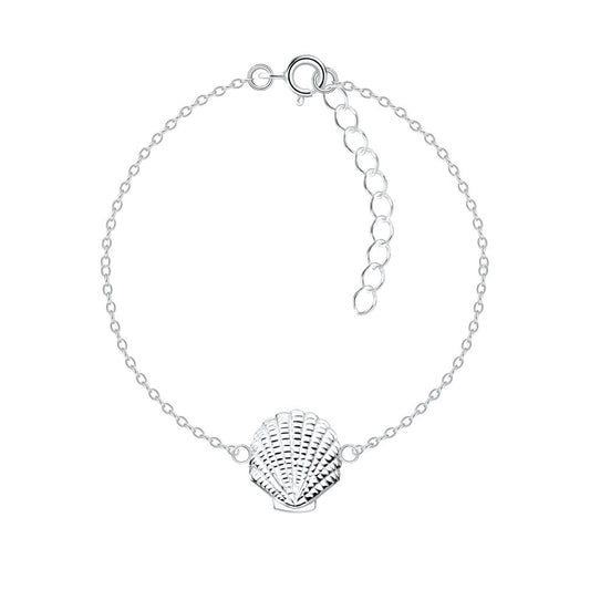 Silver Shell Bracelet - 7 Inches - 925 Sterling Silver