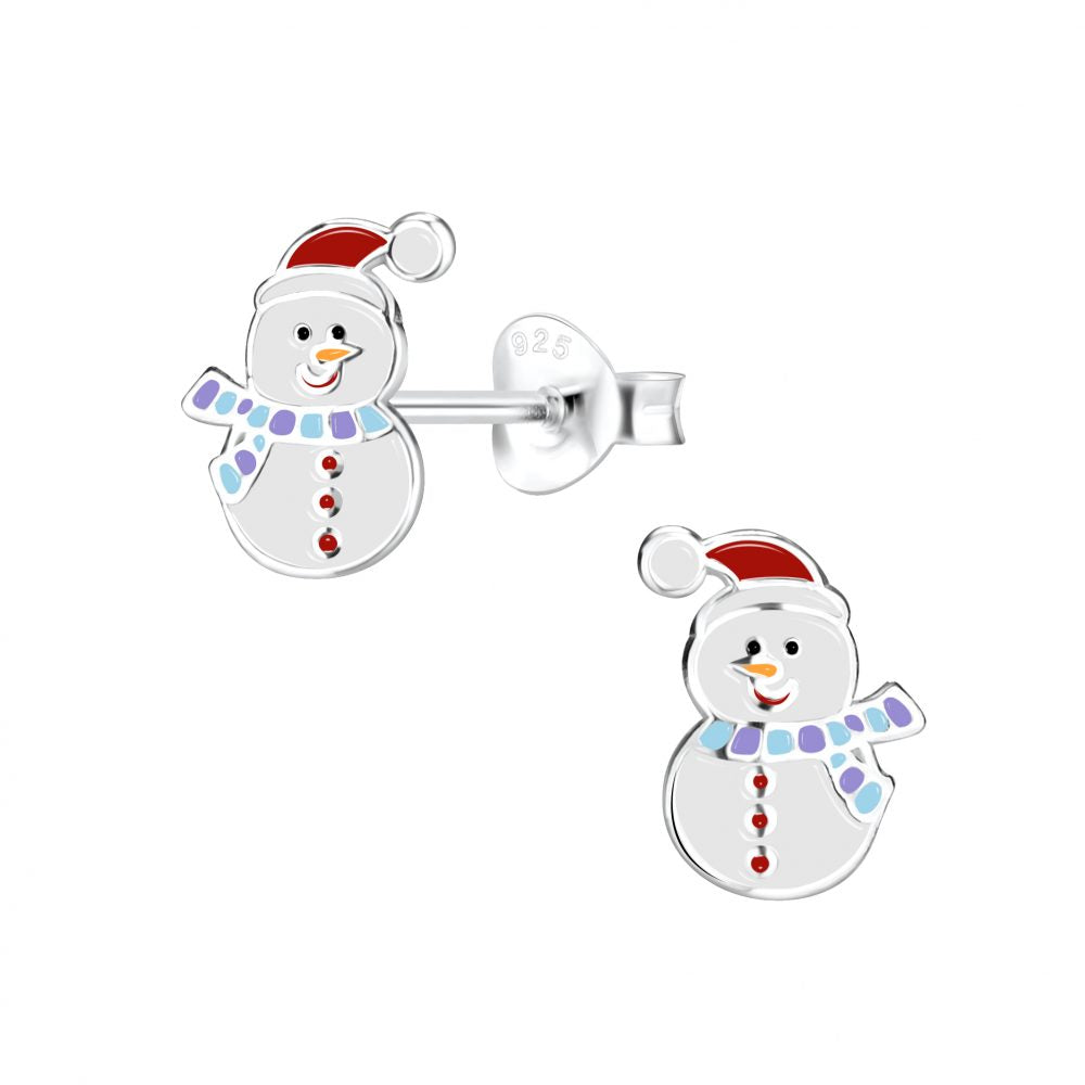 Silver Snowman Stud Earrings - 925 Sterling Silver Women's Jewelry