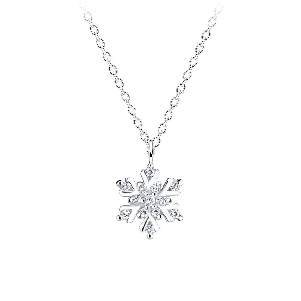 45cm Silver Snowflake Necklace - White - 925 Sterling Silver