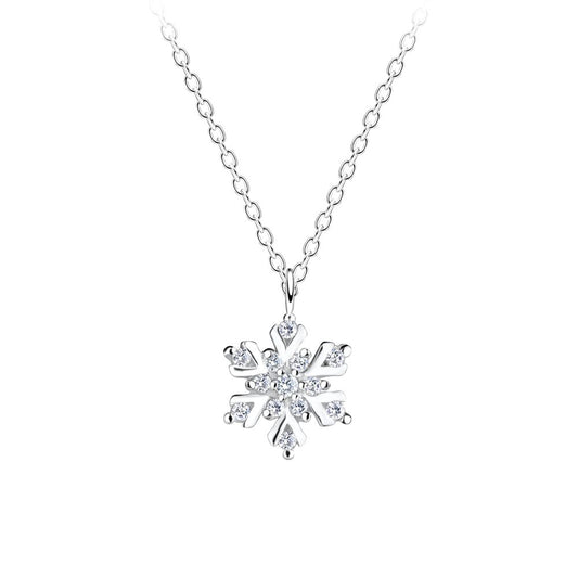 45cm Silver Snowflake Necklace - White - 925 Sterling Silver